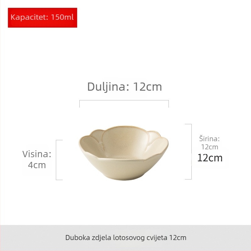 Krem boje keramički posuđe s cvjetnim uzorkom, novi model za kućnu upotrebu, vrhunsko i elegantno, keramičko posuđe glazirano u peći; zdjela za juhu, tanjur za salatu i tanjur za voće