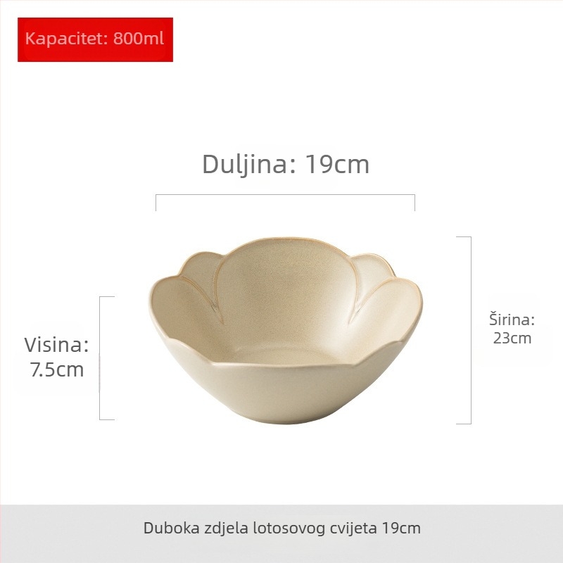 Krem boje keramički posuđe s cvjetnim uzorkom, novi model za kućnu upotrebu, vrhunsko i elegantno, keramičko posuđe glazirano u peći; zdjela za juhu, tanjur za salatu i tanjur za voće