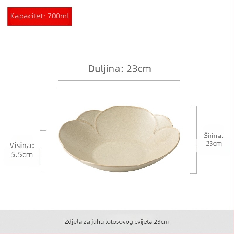 Krem boje keramički posuđe s cvjetnim uzorkom, novi model za kućnu upotrebu, vrhunsko i elegantno, keramičko posuđe glazirano u peći; zdjela za juhu, tanjur za salatu i tanjur za voće