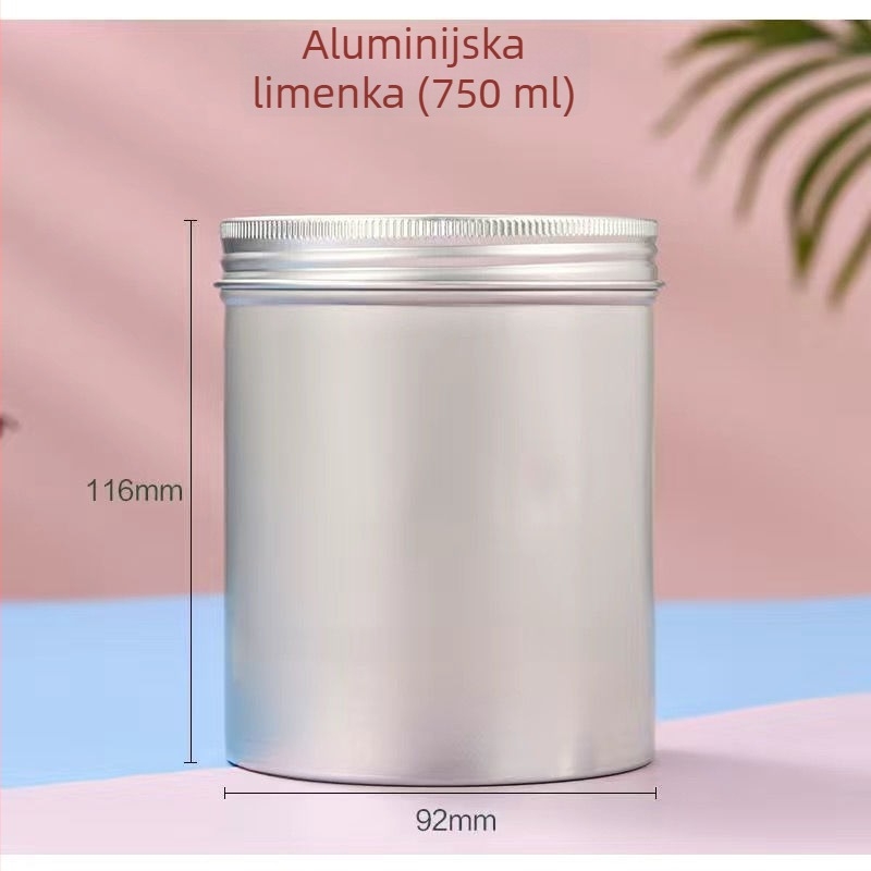 Aluminijski čajni spremnik s vijčanim poklopcem, cilindričnog oblika, pogodan za putovanja