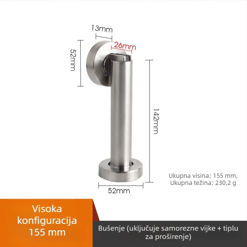 Magnetska hvataljka za vrata od nehrđajućeg čelika, produžena i ojačana, za sigurnosna i protupožarna vrata, za spavaće sobe i balkone