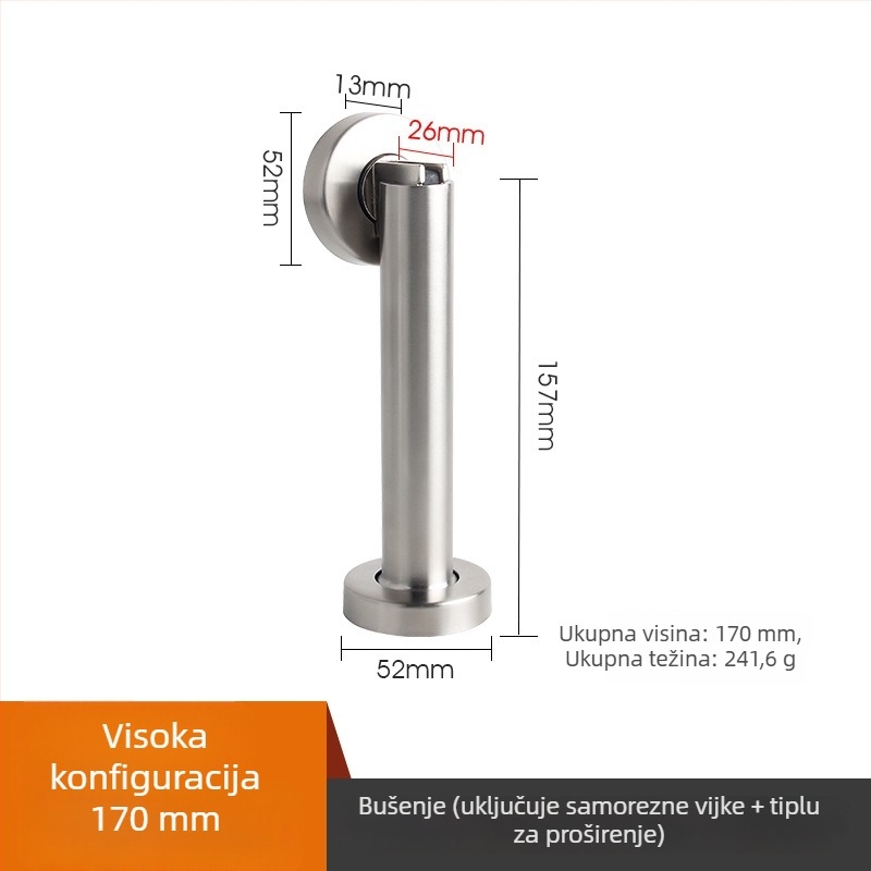 Magnetska hvataljka za vrata od nehrđajućeg čelika, produžena i ojačana, za sigurnosna i protupožarna vrata, za spavaće sobe i balkone