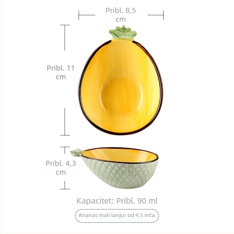 Slatko ručno oslikano ananas keramički stolni servis – tanjur voća, zdjela za salatu, posuda za umak, zdjela za rižu i set poslužnih tanjira