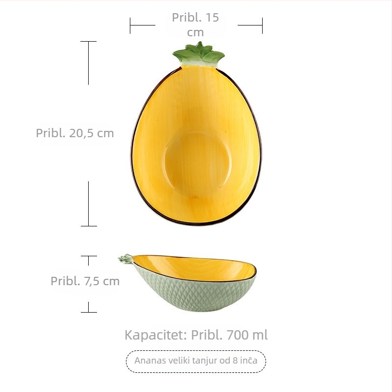 Slatko ručno oslikano ananas keramički stolni servis – tanjur voća, zdjela za salatu, posuda za umak, zdjela za rižu i set poslužnih tanjira