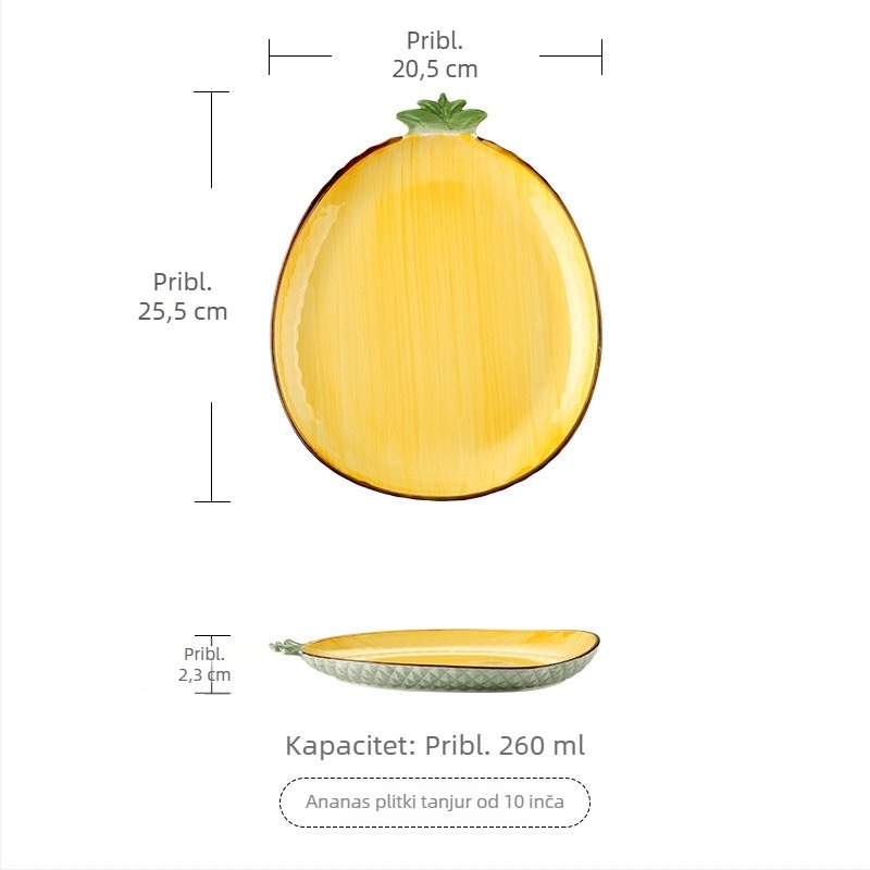 Slatko ručno oslikano ananas keramički stolni servis – tanjur voća, zdjela za salatu, posuda za umak, zdjela za rižu i set poslužnih tanjira