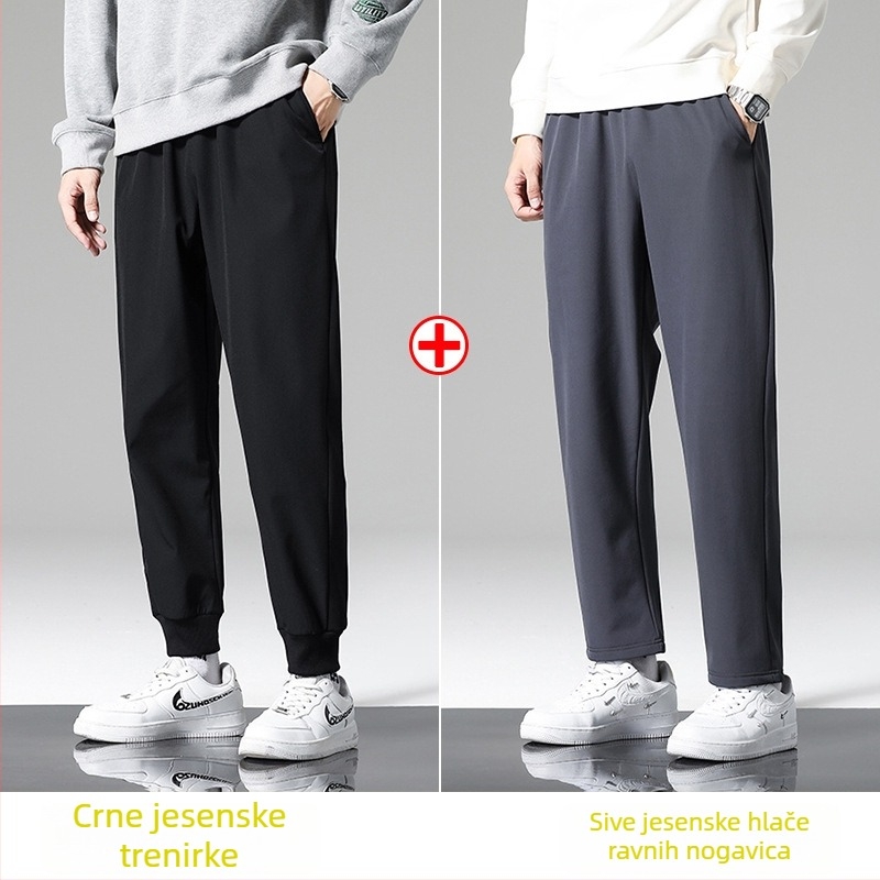 Muške fleece sportske hlače, 3/4 dužine, elastičan pojas sa šnurkom, ravni kroj, tople, plus veličina