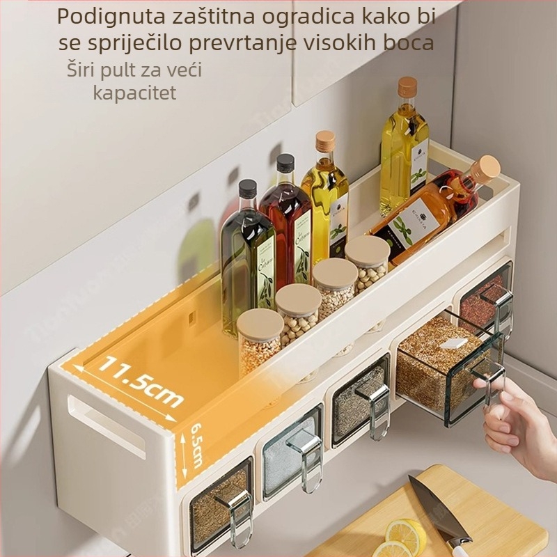Zidni stalak za začine bez bušenja, višeslojna polica krem boje