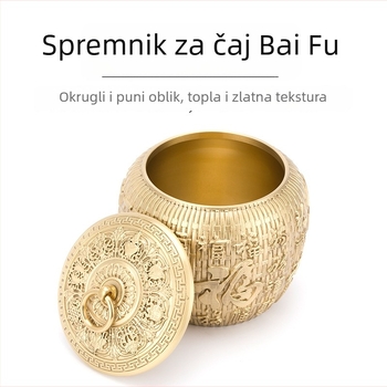 Mesingani spremnik za čaj sa zatvorenim poklopcem – Pu'er čaj, vrhunsko skladištenje, otporno na vlagu, završni sloj zlatnog pijeska