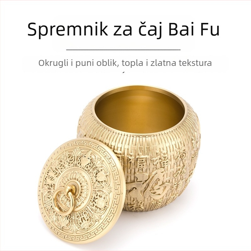 Mesingani spremnik za čaj sa zatvorenim poklopcem – Pu'er čaj, vrhunsko skladištenje, otporno na vlagu, završni sloj zlatnog pijeska