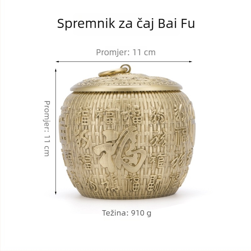 Mesingani spremnik za čaj sa zatvorenim poklopcem – Pu'er čaj, vrhunsko skladištenje, otporno na vlagu, završni sloj zlatnog pijeska