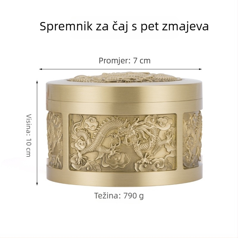Mesingani spremnik za čaj sa zatvorenim poklopcem – Pu'er čaj, vrhunsko skladištenje, otporno na vlagu, završni sloj zlatnog pijeska