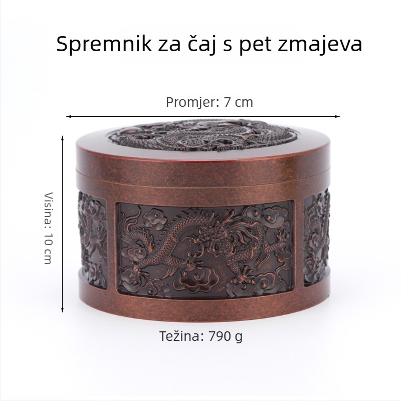 Mesingani spremnik za čaj sa zatvorenim poklopcem – Pu'er čaj, vrhunsko skladištenje, otporno na vlagu, završni sloj zlatnog pijeska