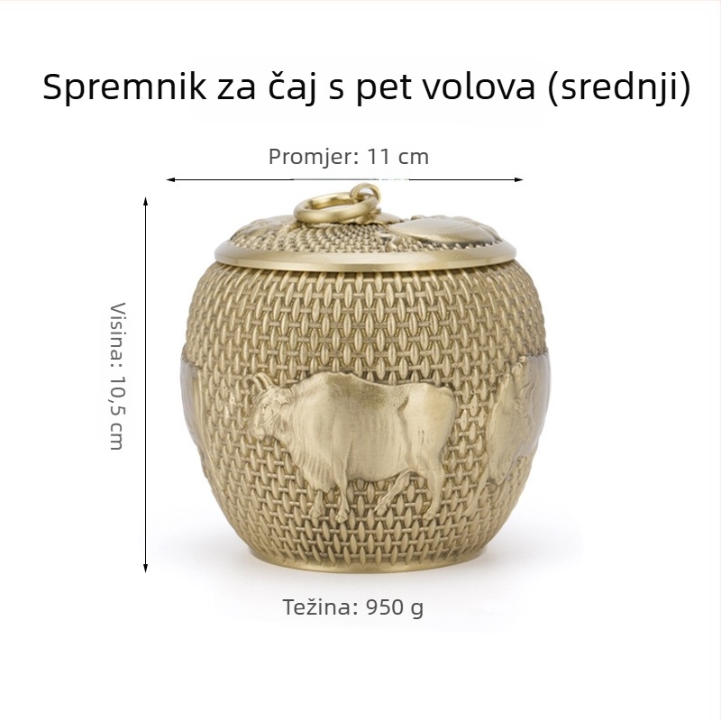 Mesingani spremnik za čaj sa zatvorenim poklopcem – Pu'er čaj, vrhunsko skladištenje, otporno na vlagu, završni sloj zlatnog pijeska