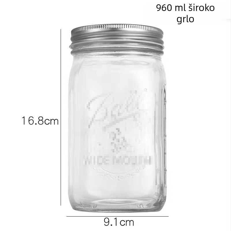 Stakleni Mason-jar s čepom – za med, džem, smoothie, zobene pahuljice, suho voće i žitarice
