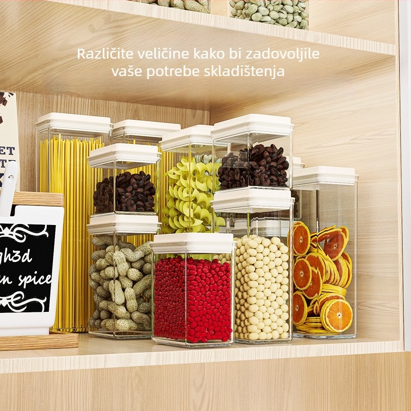 Plastična zatvorena posuda za žitarice i suhe namirnice, kvadratnog oblika, 1-2 L, očuvanje svježine