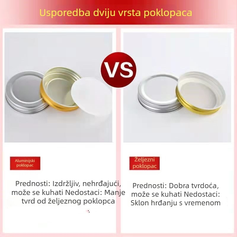 Staklena hermetički zatvorena posuda za džem i med, otporna na visoke temperature, pogodna za parenje, mogućnost dopunjavanja; otporna na eksploziju