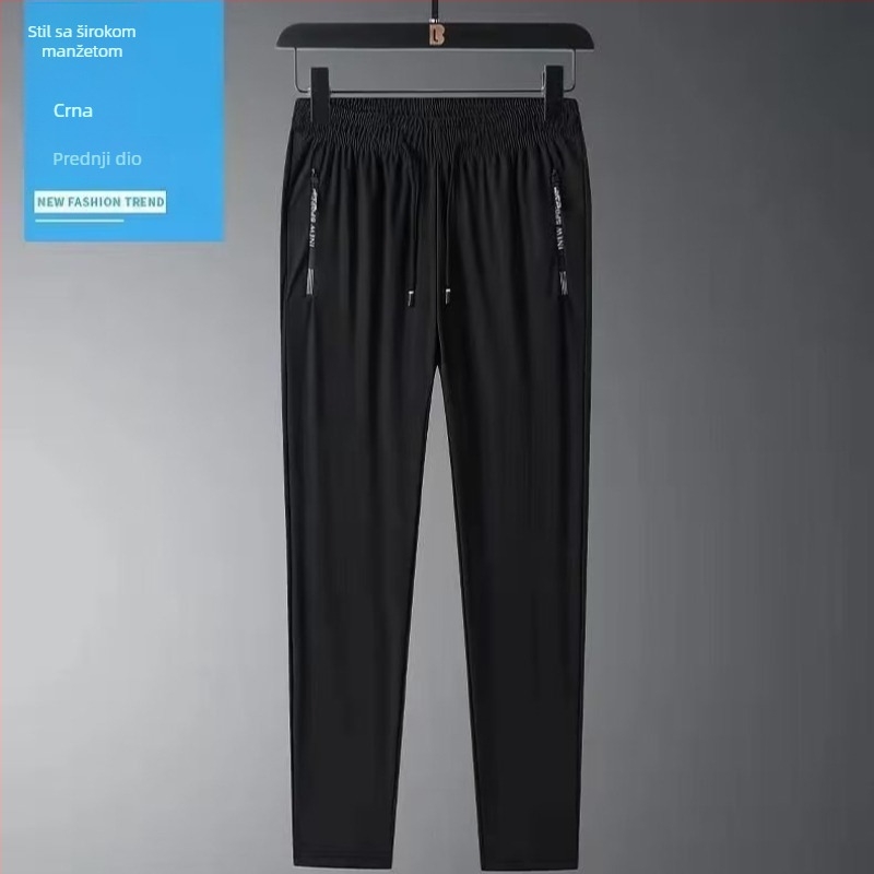 Muške sportke hlače s ledeno-svilnom teksturom ice silk, jednofarebne, ljetne, tanke, opuštena silueta, plus veličina, brzo suše, casual ravne nogavice