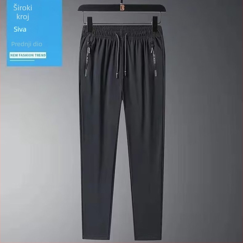 Muške sportke hlače s ledeno-svilnom teksturom ice silk, jednofarebne, ljetne, tanke, opuštena silueta, plus veličina, brzo suše, casual ravne nogavice