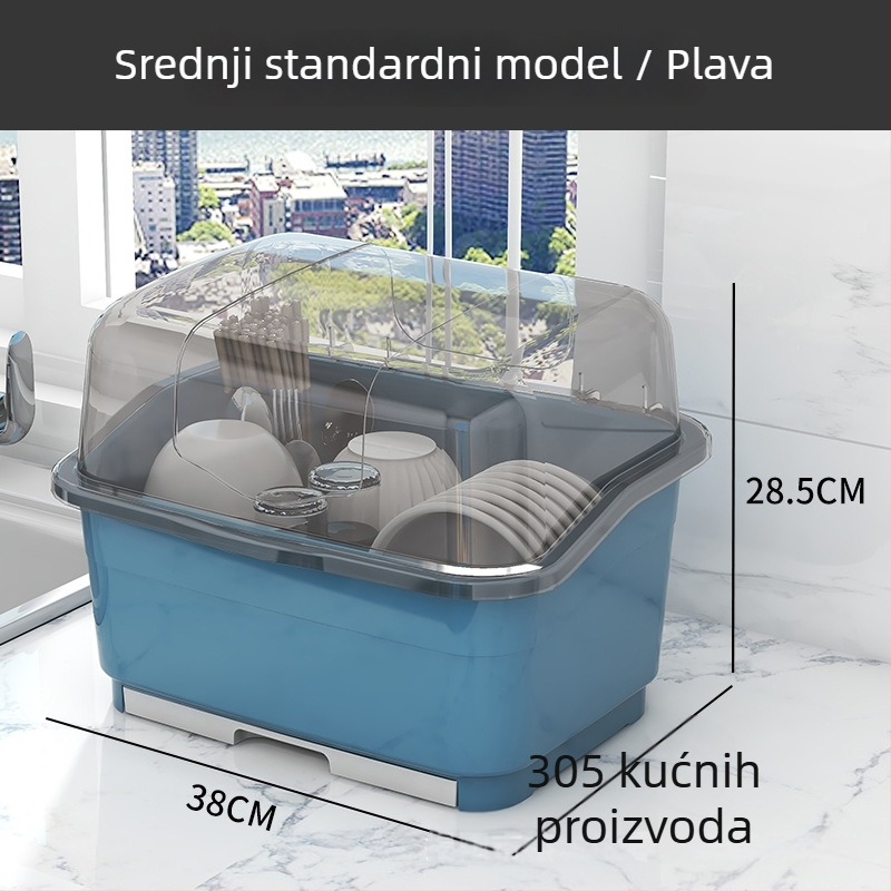 Kuhinjski odvodni stalak s poklopcem za zdjele, tanjure i pribor – kompaktni kućni organizator