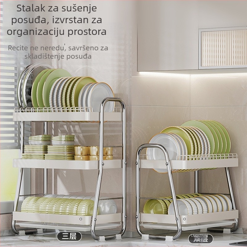Stolni višeslojni stalak za sušenje posuđa s šarenim dizajnom, za zdjele i tanjure