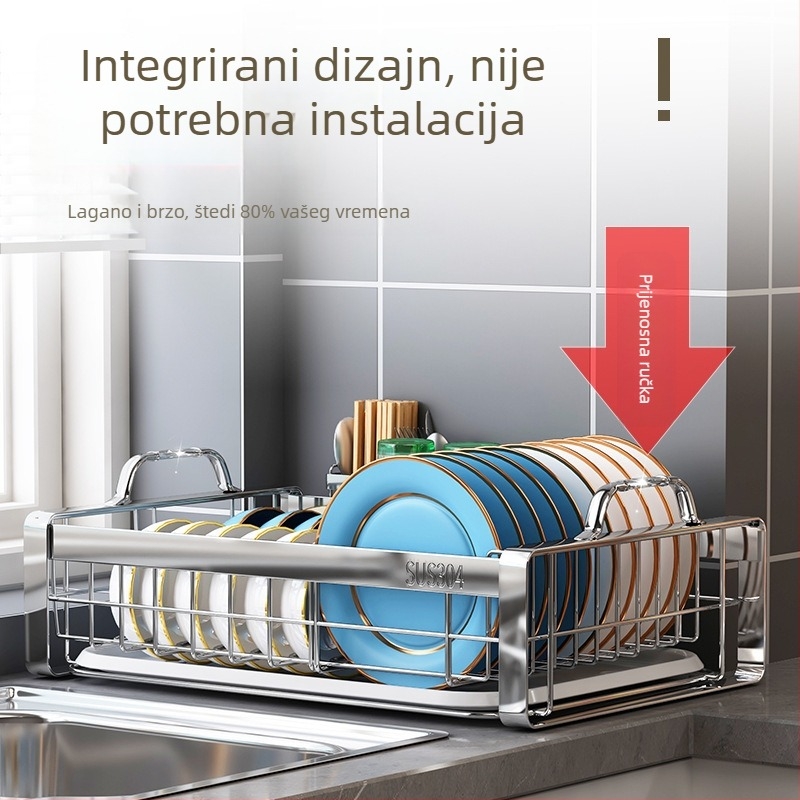 Držač posuđa od 304 nerđajućeg čelika za kuhinju – stolni odvodni stalak za tanjure, zdjele i pribor