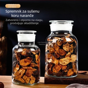 Velika staklena posuda za čaj i sušeno bilje, s hermetičkim poklopcem, prehrambene kvalitete
