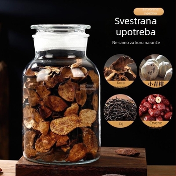 Velika staklena posuda za čaj i sušeno bilje, s hermetičkim poklopcem, prehrambene kvalitete
