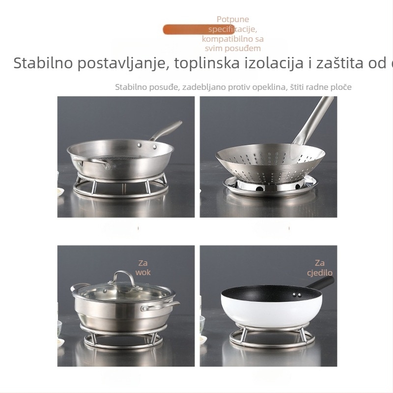 Stalak za posuđe od nehrđajućeg čelika, kružni kuhinjski organizator s toplinskom izolacijskom podlogom