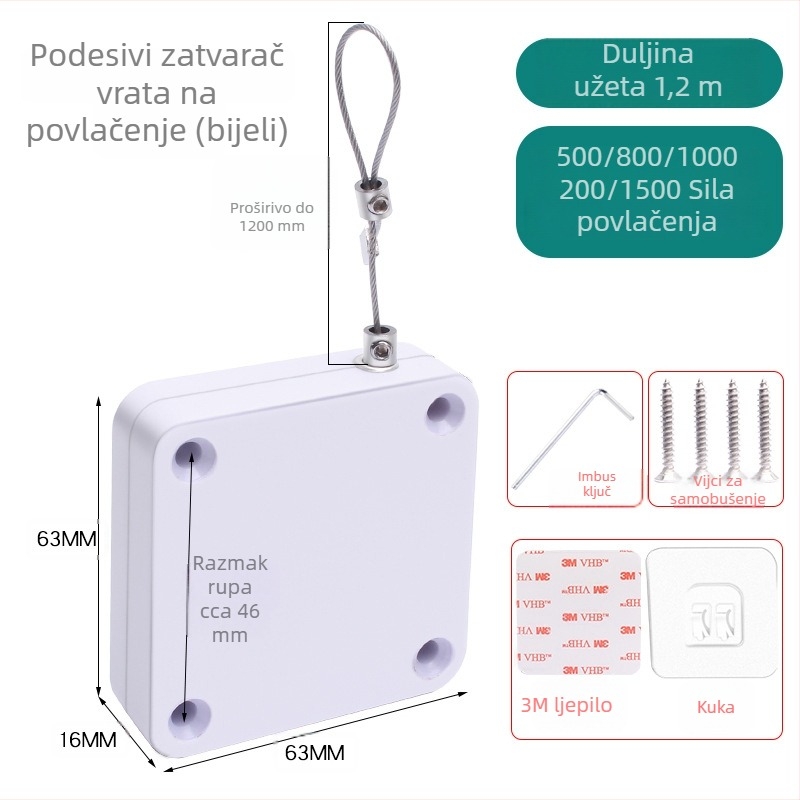Automatski zatvarač vrata sa užetom za staklena vrata, bez bušenja, kućna uporaba