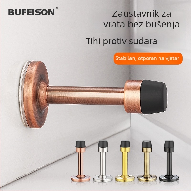 Gornji vrata stopper od nehrđajućeg čelika bez bušenja, protiv udara s gumom, za kupaonicu