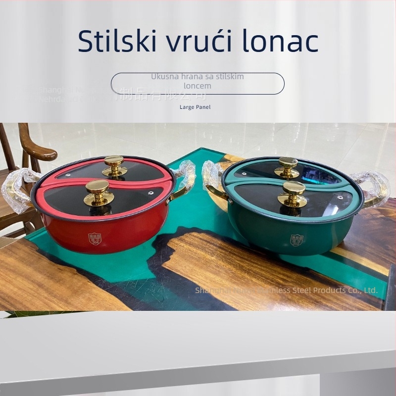 Jednostruki Yin-Yang lonac od nehrđajućeg čelika 304, promjer 28–32 cm, pogodan za indukciju