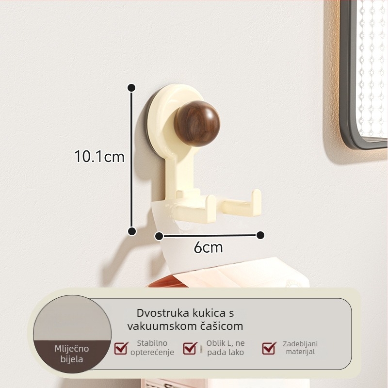 Dvostruka kuka s usisnom čašom, samoljepiva, bez bušenja, nosivost 1-3 kg, držač ručnika i papirnatih maramica u kuhinji i kupaonici