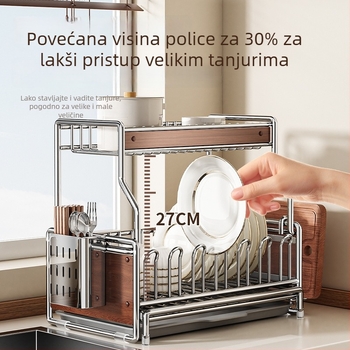 Nehrđajući čelični kuhinjski stalak za posuđe – višenamjenski, proširivi odvodni stalak za zdjele, tanjure i pribor