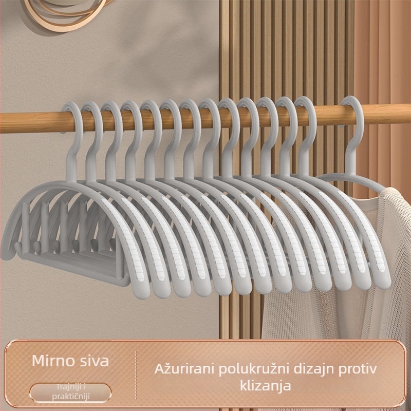 Bezšivna plastična vješalica za odjeću, za kućnu upotrebu, dom i studentske sobe; protuklizna i sprječava nabore na ramenima.