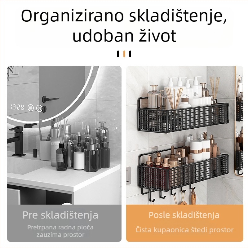 Zidni regał za pohranu bez bušenja, pogodan za spavaću sobu, kupaonicu i dom studenata, jednostavna ugradnja, bez traga