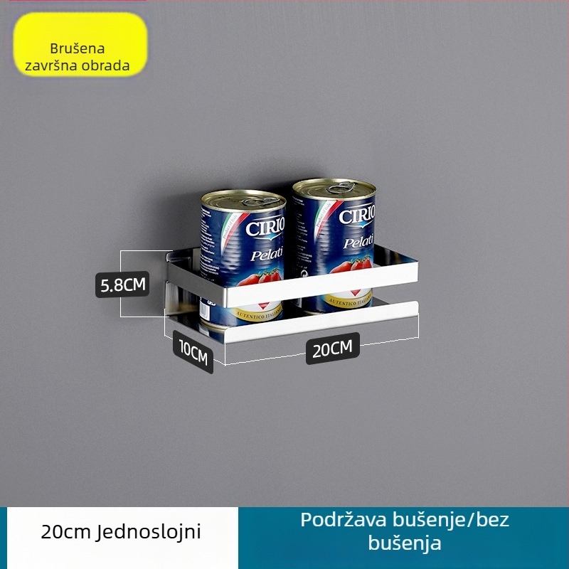 Zidni stalak od 304 nehrđajućeg čelika, kuhinja i kupaonica, bez bušenja, jednoslojni, otporan na hrđu, plutajući pravokutni dizajn