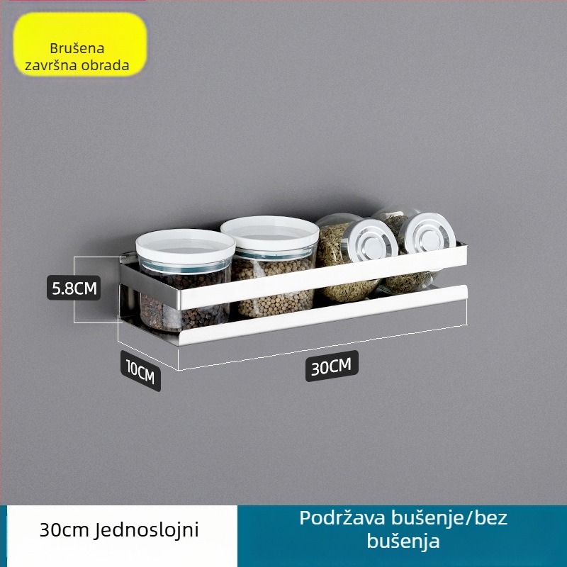 Zidni stalak od 304 nehrđajućeg čelika, kuhinja i kupaonica, bez bušenja, jednoslojni, otporan na hrđu, plutajući pravokutni dizajn