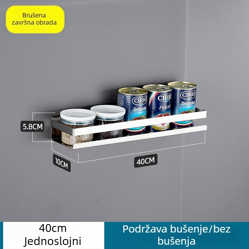 Zidni stalak od 304 nehrđajućeg čelika, kuhinja i kupaonica, bez bušenja, jednoslojni, otporan na hrđu, plutajući pravokutni dizajn