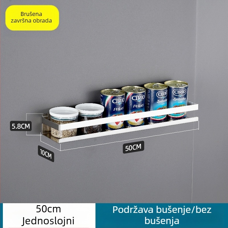 Zidni stalak od 304 nehrđajućeg čelika, kuhinja i kupaonica, bez bušenja, jednoslojni, otporan na hrđu, plutajući pravokutni dizajn
