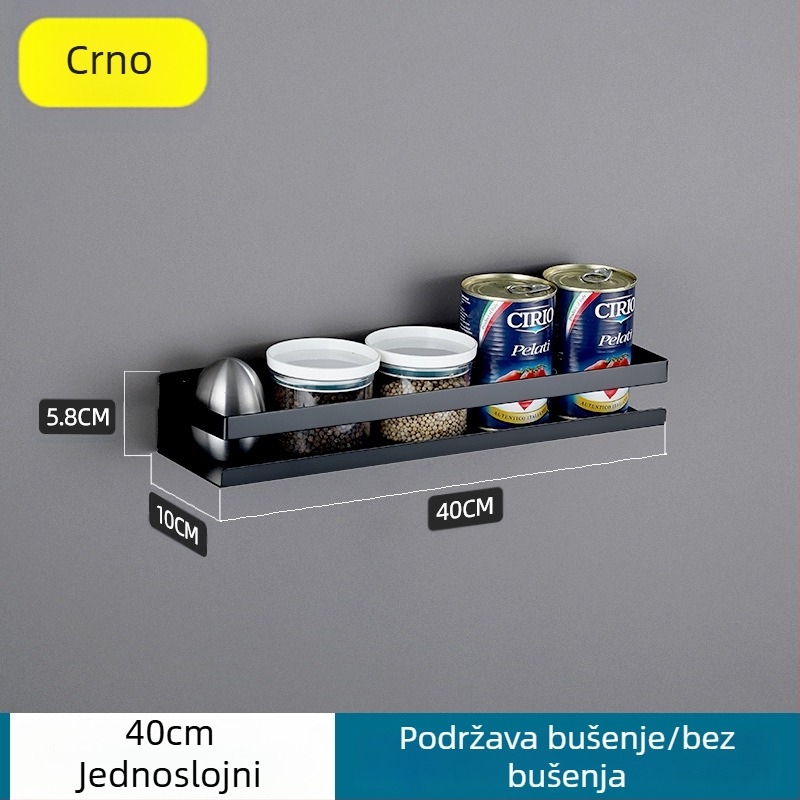 Zidni stalak od 304 nehrđajućeg čelika, kuhinja i kupaonica, bez bušenja, jednoslojni, otporan na hrđu, plutajući pravokutni dizajn