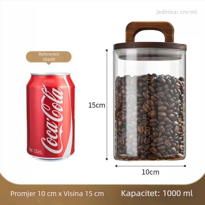 Set staklenih posuda s drškom od akacije i siguran poklopac od borosilikatnog stakla, 800–1000 ml, za kavu, čaj i osušenu koru mandarine