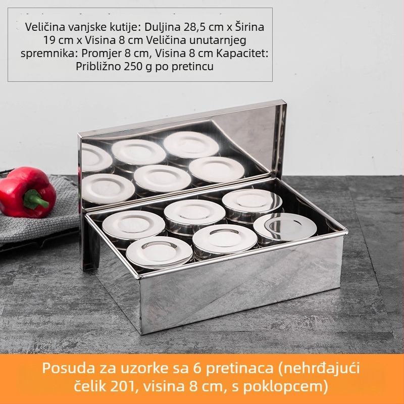Kutija od nehrđajućeg čelika 304 za začine i uzorke hrane za kantine, škole i vrtiće