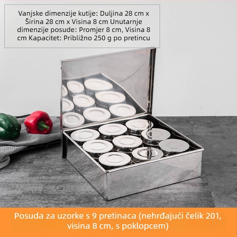 Kutija od nehrđajućeg čelika 304 za začine i uzorke hrane za kantine, škole i vrtiće