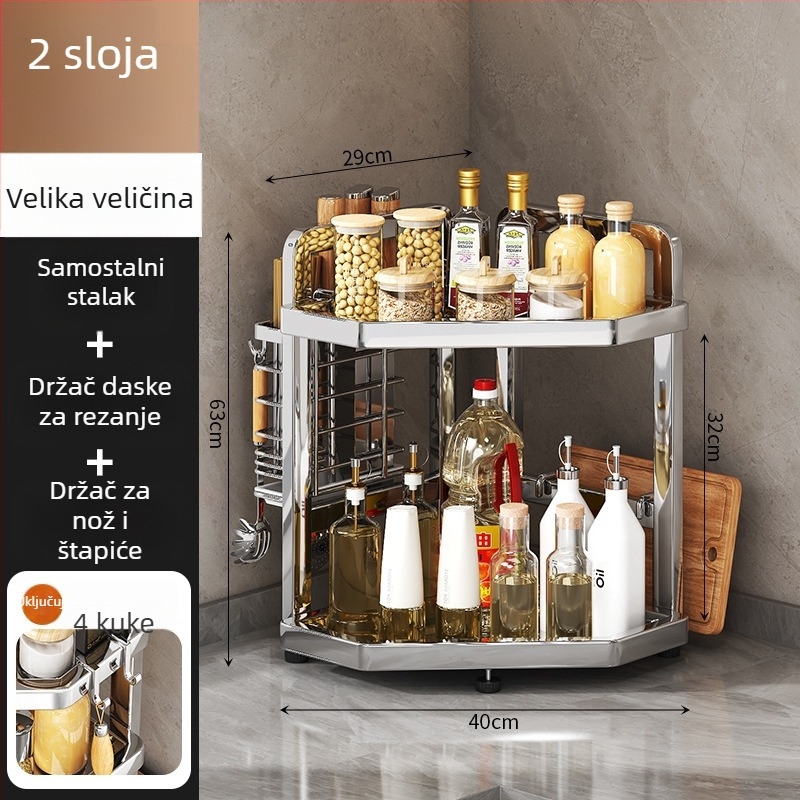 Nehrđajući čelični kuhinjski stalak za pohranu, višeslojni kutni stolni trokraki stalak za začine, držač za štapiće