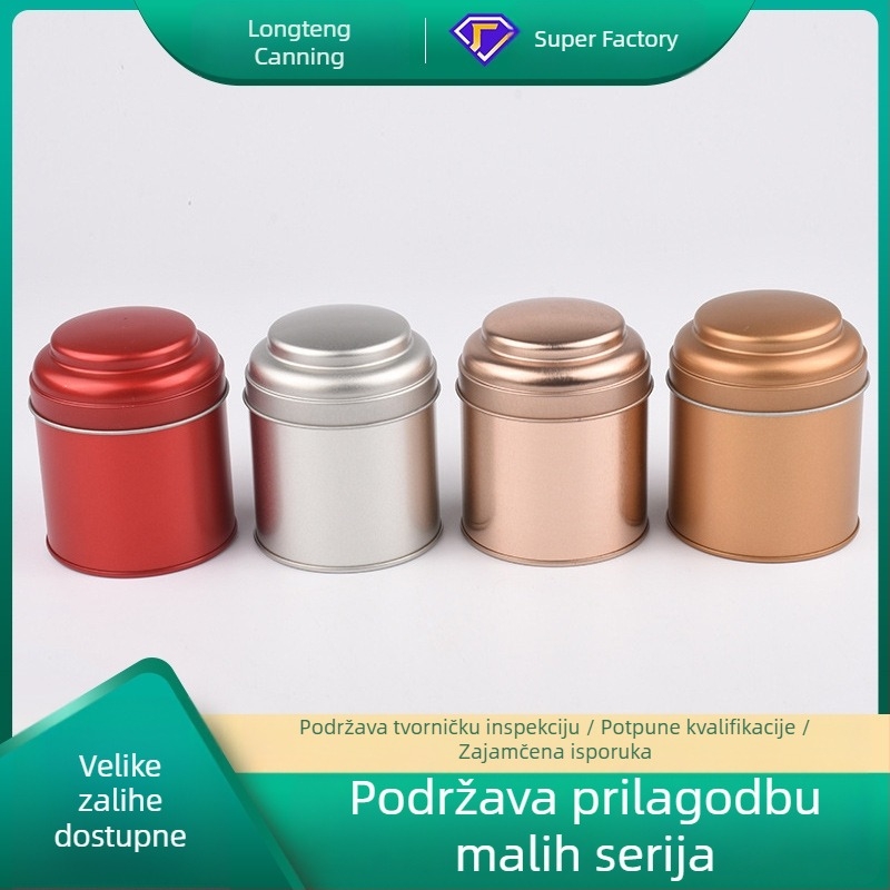 Kružna metalna kutija za čaj, zatvoren poklopcem, zlatna boja, promjer 75 mm, visina 90 mm, model LTD132