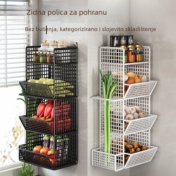 Kuhinjski zidni organizator za luk, đumbir i češnjak, bez bušenja, višeslojna košara za pohranu