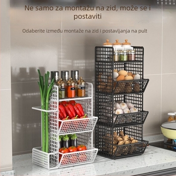 Kuhinjski zidni organizator za luk, đumbir i češnjak, bez bušenja, višeslojna košara za pohranu