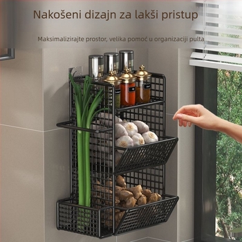 Kuhinjski zidni organizator za luk, đumbir i češnjak, bez bušenja, višeslojna košara za pohranu