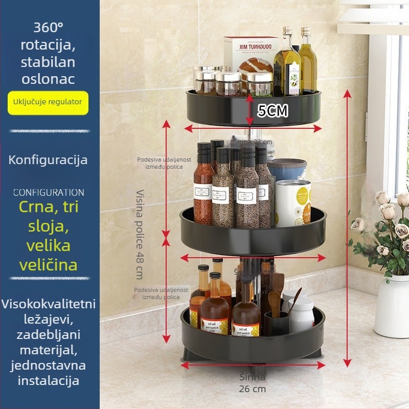 Kuhinjski 360° rotirajući držač začina, 3-slojni stolni organizator za ulje, sol, umak i ocat