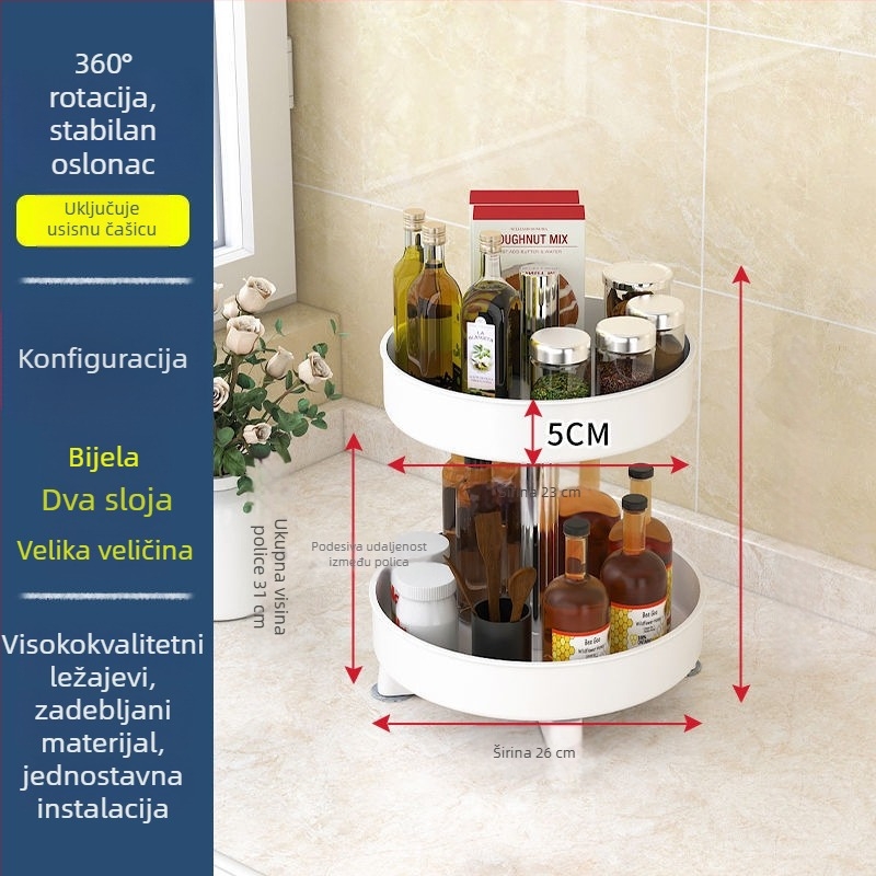 Kuhinjski 360° rotirajući držač začina, 3-slojni stolni organizator za ulje, sol, umak i ocat